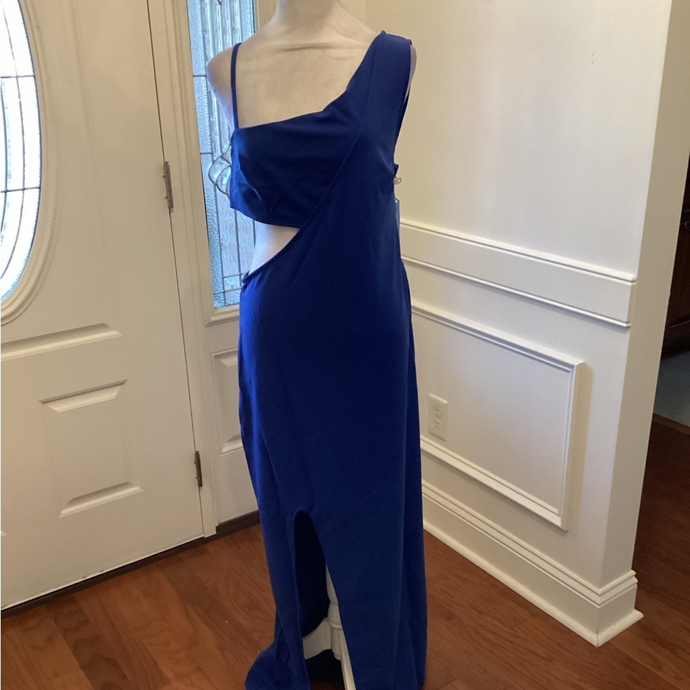 RACHEL ROY Blue Asymmetric Cutout Maxi Dress - Brand